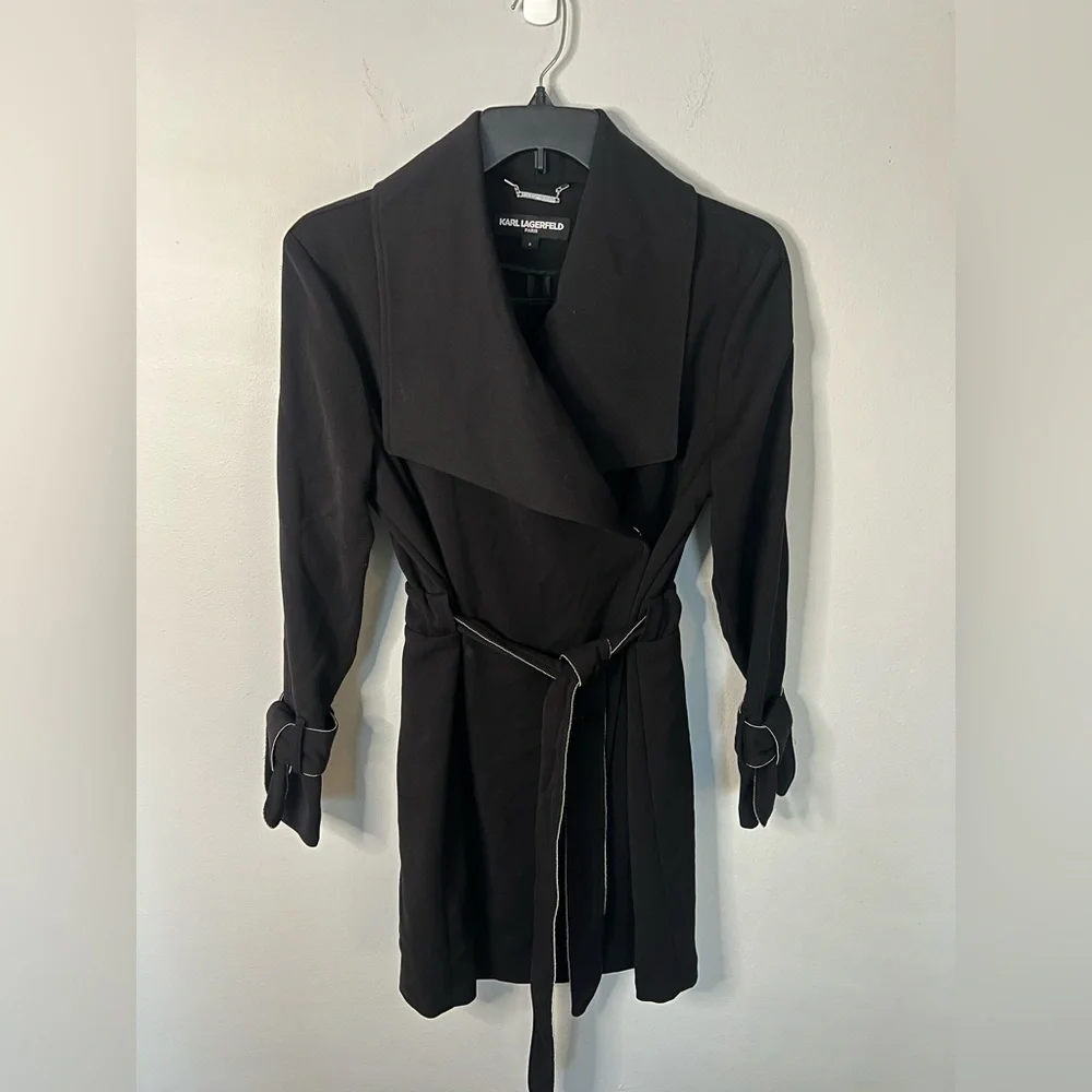 KARL LAGERFELD PARIS Drop Belted Trench Coat size M EUC - Picture 3 of 9